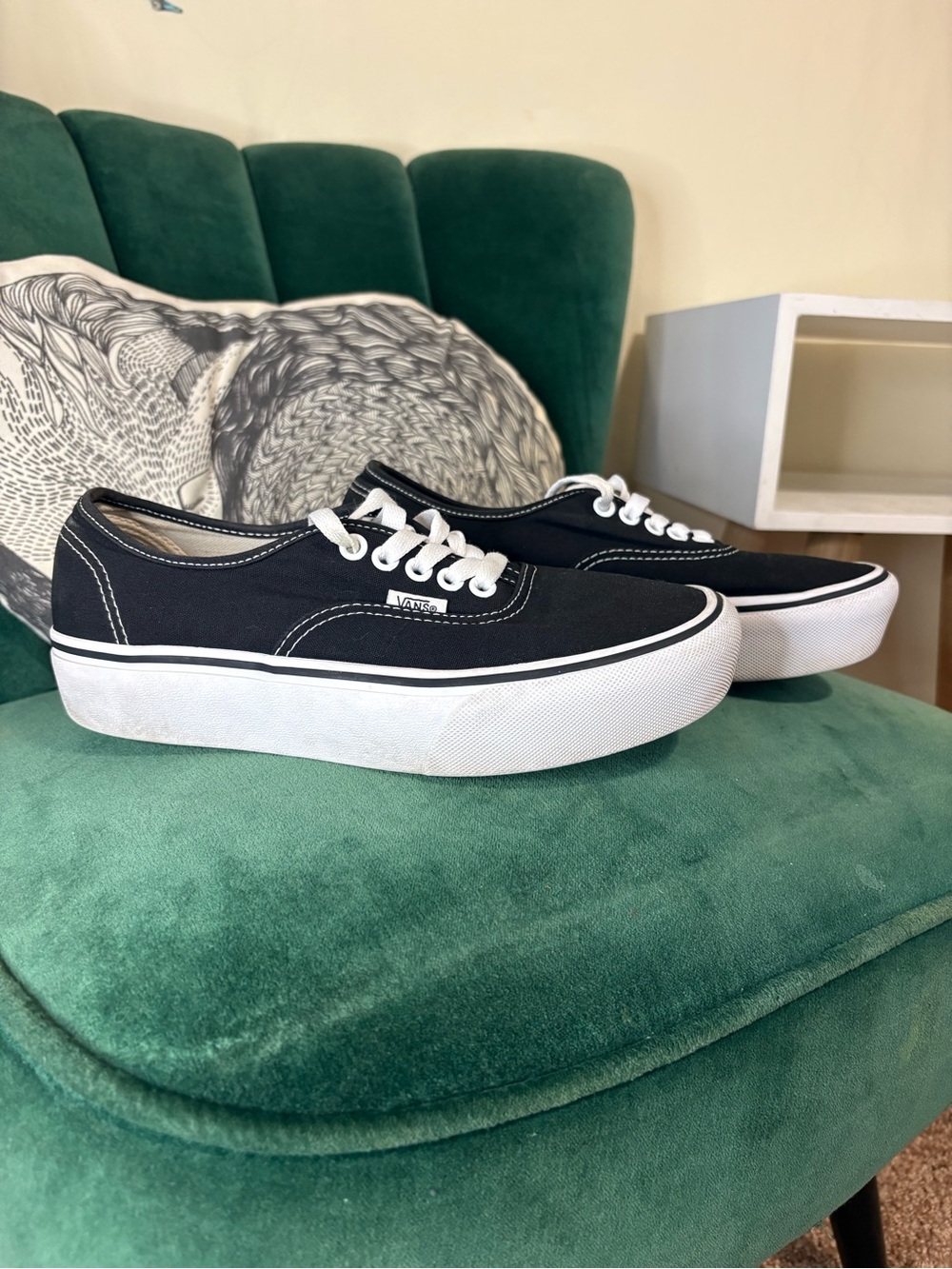 Vans Black Canvas Platform Sneakers with White Sole